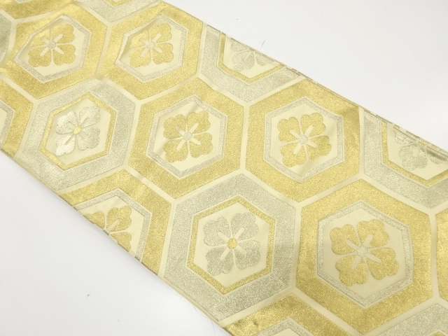 JAPANESE KIMONO / ANTIQUE FUKURO OBI / SILK / WOVEN RHOMBUS FLOWER